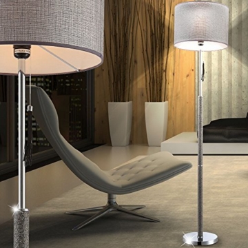 Steh Lese Leuchte Chrom Esszimmer Zugschalter Licht Steindekor Schirm grau edel Globo 24689 - 5