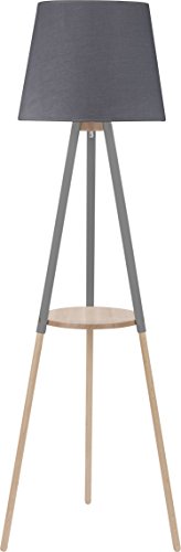 Stehlampe Grau Holz Stoffschirm Skandinavisches Design 148cm 3-beinig E27 Stativleuchte Stehleuchte Standleuchte - 1