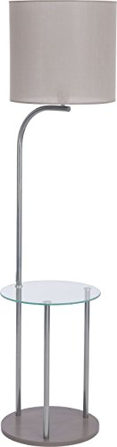 Stehlampe Holz Glas Stoff Schirm Grau Zylinder Chrom H 155cm E27 Deko Wohnzimmer Stehleuchte Standleuchte Standlampe - 1
