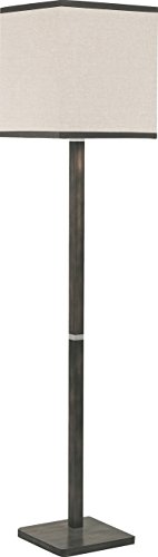 Stehlampe Holz Stoff Schirm Streifen Grau Braun Beige Eckig H 165cm E27 Couchtisch Wohnzimmer Beleuchtung Stehleuchte Standleuchte - 1