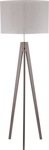 Stehlampe Holzbeine Braun Stoffschirm Grau H 140cm E27 Zylinder Stehleuchte Couch Wohnzimmer Standleuchte Standlampe - 1
