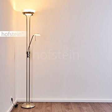 Stehleuchte aus Metall in Nickel matt mit 2 Lampenschirmen – Deckenfluter für Wohnzimmer – Schlafzimmer – Büro – Stehlampe dimmbar – G9-Fassung – R7S-Fassung - Leseleuchte mit Lesearm verstellbar - 3