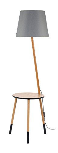 Stehleuchte Dreibein Holz Grau Braun H 152cm E27 Trichter Schirm Stoff Stehlampe skandinavisches Design Wohnzimmer Standleuchte - 1