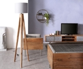 Stehleuchte Metropolitan Akazie Natur Drei Beine Schirm Stoff Grau Stehlampe - 1