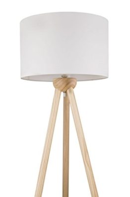 Stehleuchte mit Stoff-Schirm in Weiß Stehlampe Standlampe Holz-Dreibein (Textil-Lampenschirm 40 cm, Höhe 1,45 m, Kabel 1,8 m, Fassung E27) - 1