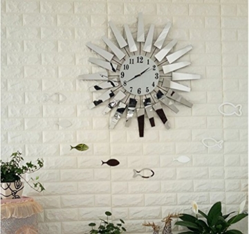 Sunjun Wanduhr Kreativ-Trend Wohnzimmer Wanduhr Metall Glas kreative Kunst Uhren Einfache Mode Wanduhr Moderne europäische stumme hängende Tabelle Quarz Uhr Silber weiß - 2