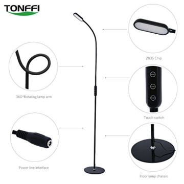 Tonffi Fernbedienung Stehleuchte dimmbar 9W LED mit Touch-Schalter Schwanenhals 360 drehbarem 5 Helligkeitsstufen schwarz - 4
