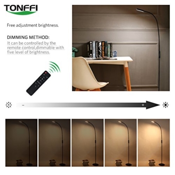 Tonffi Fernbedienung Stehleuchte dimmbar 9W LED mit Touch-Schalter Schwanenhals 360 drehbarem 5 Helligkeitsstufen schwarz - 6
