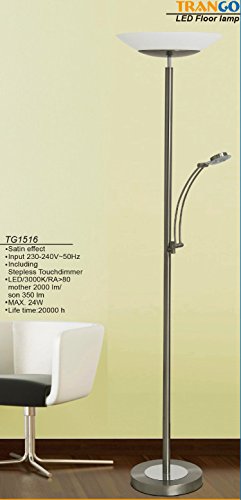 Trango TG1516 LED Stehleuchte, Stehlampe mit 24 Watt - 2350 Lumen gesamt Lichtleistung, stufenlos dimmbar - Lesearm ist schwenkbar - 3