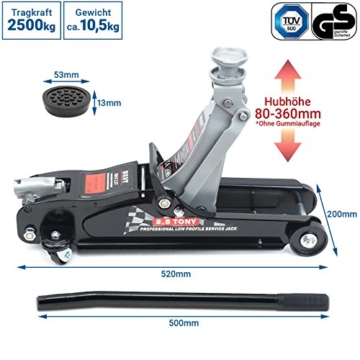 Wagenheber 2,5 T Rangierwagenheber Tief Hubhöhe 80mm-360mm SILVER 10663 - 2