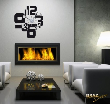 Wandtattoo Uhr Wanduhr mit Uhrwerk für Wohnzimmer moderner Zahlenmix Zahlen (Uhr Schwarz//091 gold ) - 2