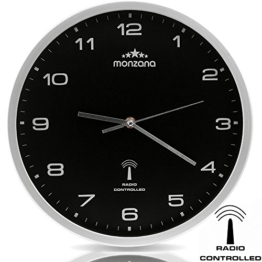 Wanduhr Funkuhr Quarz Funkwanduhr Analog Uhr 31cm Zeitumstellung Automatisch - schwarz/silber - 1