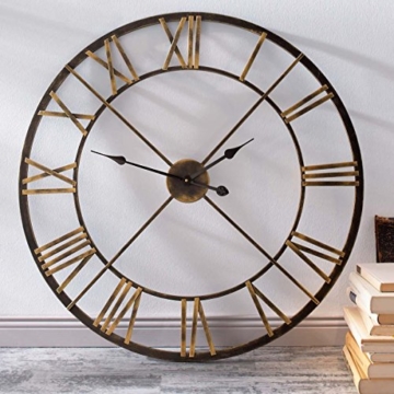 Wanduhr mit römischen Ziffern analog Metall 80 cm Ø messingfarben - 3