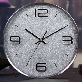 WCUI Rund Mute Uhr Wanduhr Wohnzimmer moderne europäische Art und Weise kreativer einfacher Taktgeber hängende Tabelle Quarz-Taktgeber Wählen Sie ( Farbe : Silber ) - 1