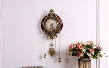 WOFULL Europäische Klassische Wohnzimmer Wanduhr Stille Wohnzimmer Metall Holz Original Bewegung Uhr mit Pendel - 3