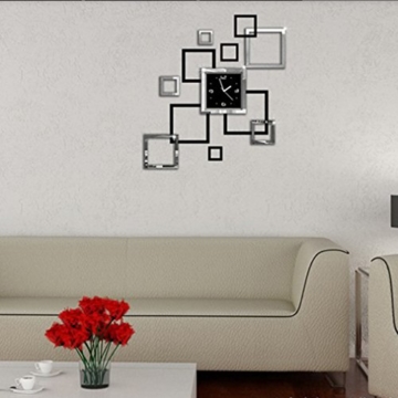 Yesiidor Wandaufkleber Abnehmbare DIY Uhr Muster Wand Aufkleber Wandtattoo für Wohnzimmer Silber Schwarz - 2