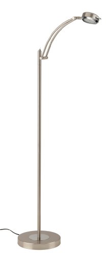 Briloner Leuchten 1302-012 A+, LED Stehleuchte, Leselampe, Stehlampe, Leseleuchte, schwenkbar, 550 lm, 6 W, Integriert, Metall / matt-nickel, 136 x 23 x 136 cm - 1