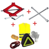 Kit Erste Hilfe im Straßenverkehr für Auto Wagenheber + Schlüssel + Handschuhe + Starthilfekabel + Seil Anhängerkupplung + Weste für Smart - 1