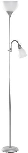Lunartec Stehleuchte: Deckenfluter mit Leseleuchte, Silber/Weiß, E27/E14 (Standleuchte) - 1