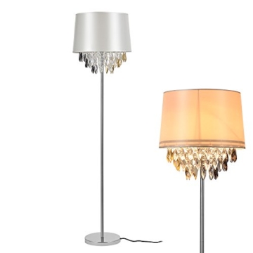 [lux.pro] Stehleuchte Stehlampe (1 x E27 Sockel)(165 cm x Ø 40 cm) Chromfuß + Stoffschirm silber + Kristallbehang Lampe Wohnzimmerlampe Leuchte Standleuchte - 3