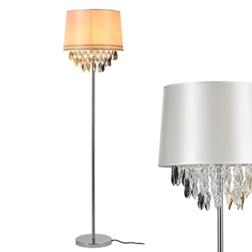[lux.pro] Stehleuchte Stehlampe (1 x E27 Sockel)(165 cm x Ø 40 cm) Chromfuß + Stoffschirm silber + Kristallbehang Lampe Wohnzimmerlampe Leuchte Standleuchte - 5