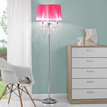 [lux.pro] Stehleuchte Stehlampe (3 x E14 Sockel)(165 cm x 45 cm) Chromfuss + Stoffschirm pink + Kristallbehang Lampe Wohnzimmerlampe Leuchte Standleuchte - 2