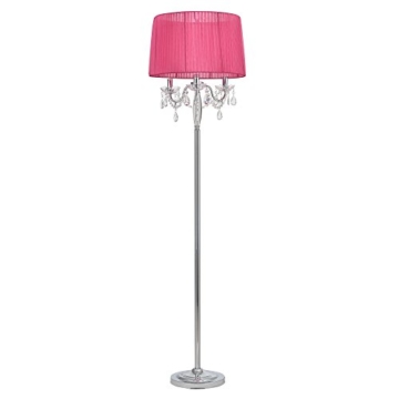 [lux.pro] Stehleuchte Stehlampe (3 x E14 Sockel)(165 cm x 45 cm) Chromfuss + Stoffschirm pink + Kristallbehang Lampe Wohnzimmerlampe Leuchte Standleuchte - 3