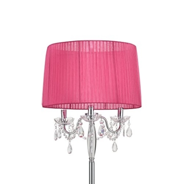 [lux.pro] Stehleuchte Stehlampe (3 x E14 Sockel)(165 cm x 45 cm) Chromfuss + Stoffschirm pink + Kristallbehang Lampe Wohnzimmerlampe Leuchte Standleuchte - 4