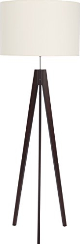 Stehlampe Dreibein Holz Braun Weiß Stoff Schirm Zylinder H 140cm E27 Stehleuchte Couch Wohnzimmer Standleuchte Standlampe - 1