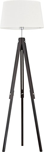 Stehleuchte Dreibein Holz Dunkel Stoff Schirm Weiß Skandinavisches Design H 157cm E27 Stehlampe Standleuchte Wohnzimmer - 1