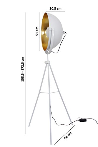 Stehleuchte Standleuchte Studioleuchte Big Alona weiß & gold Retro Dreibein - 7
