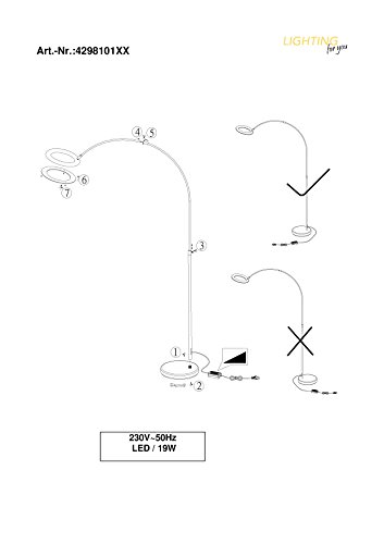 Trio Leuchten 429810107 Totilas A+, Stehleuchte, nickel, 19 watts, Integriert, Nickel matt, 135 x 30.5 x 200 cm - 3