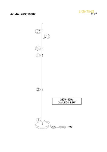 Trio Leuchten 479310307 Shark A++, Stehleuchte, nickel, 3.5 watts, Integriert, Nickel matt, 20 x 24 x 151 cm - 3