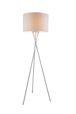 Vintage Stehleuchte mit Weißen Textil Lampen Schirm Stehlampe Standlampe Dreibein (Fassung E27, Stoffschirm, Kabel 1,8 m, Höhe 160 cm, Durchmesser 54 cm) - 1