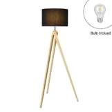 Viugreum Stehleuchte mit reine handgemachte massivholz dreibeine, klassischen Stehlampe mit stoffschirm, Stehlampe für Wohnzimmer Schlafzimmer Büro, etc. Stabileund moderne Stehleuchte mit 8W Glühbirne (Schwarz) - 1