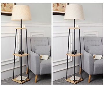 EJYLM Leuchten stehlampe Stehleuchte weiß Schirm E27 aus Eisen und Holz G9 - 3