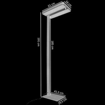 FineBuy LED-Bürostehlampe LIGHT II dimmbar Metall EEK A++ Deckenfluter silber-grau matt | Design Arbeitsplatz Stehlampe 61 x 191 x 34 cm kaltweiß ohne Schirm | Office Standlampe - 2