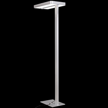 FineBuy LED-Bürostehlampe LIGHT II dimmbar Metall EEK A++ Deckenfluter silber-grau matt | Design Arbeitsplatz Stehlampe 61 x 191 x 34 cm kaltweiß ohne Schirm | Office Standlampe - 3
