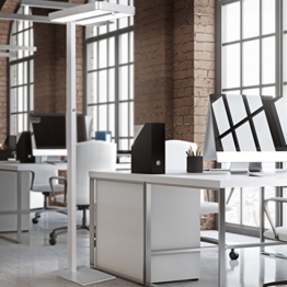 FineBuy LED-Bürostehlampe LIGHT II dimmbar Metall EEK A++ Deckenfluter silber-grau matt | Design Arbeitsplatz Stehlampe 61 x 191 x 34 cm kaltweiß ohne Schirm | Office Standlampe - 1