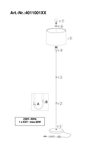 Trio Leuchten Stehleuchte, nickel matt, Stoffschirm weiß 401100101 - 3