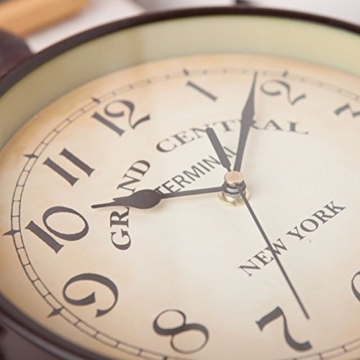 Ailiebhaus Retro Antik Stil Wanduhr Doppelseitige Bahnhofsuhr (Braun) - 4