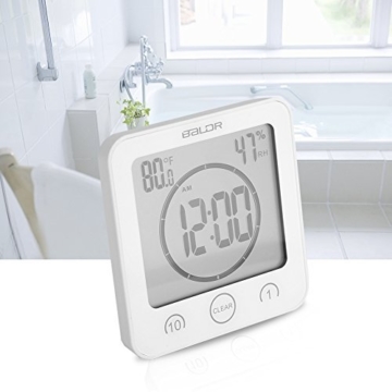 Badezimmeruhr Wasserdichte Dusche Uhr Timer Saugnapf Digital LCD Display Thermometer Hygrometer Silent Wanduhr Timer Küche Badezimmer(Weiß) - 6