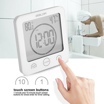 Badezimmeruhr Wasserdichte Dusche Uhr Timer Saugnapf Digital LCD Display Thermometer Hygrometer Silent Wanduhr Timer Küche Badezimmer(Weiß) - 8