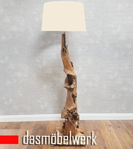 dasmöbelwerk XXL Stehlampe Leuchte massiv Teak Wurzel Holz Lampe mit Schirm Creme 1594 NEW - 1