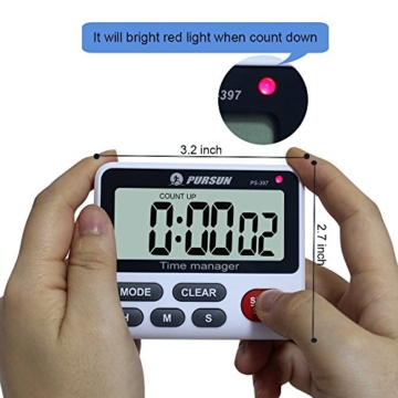 Digitaler Küchentimer Kochen Timer Küchenuhr - XREXS Count Down Up Timer mit Wecker Stoppuhr mit Großen LCD Display und Befestigungsmagnet (Batterie Enthalten) - 3