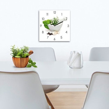 Eurographics Wanduhr aus Glas für die Küche, Marinade in Mortar, Prozellanschüssel mit Kräutern, Weiß, 30x30 cm - 2