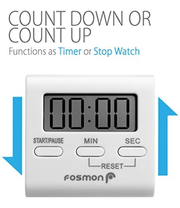 Fosmon Digitale Eieruhr/Elektronische Küchenuhr/Uhr mit Stoppuhr [Magnetisch](2 Stück) mit Großer LCD Digitalanzeige[Lautem Alarm & Einklappbarer Ständer] Kurzzeitmesser Küchen Timer für Kochen, Backen, Braten, Garen - Weiß - 3