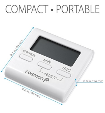 Fosmon Digitale Eieruhr/Elektronische Küchenuhr/Uhr mit Stoppuhr [Magnetisch](2 Stück) mit Großer LCD Digitalanzeige[Lautem Alarm & Einklappbarer Ständer] Kurzzeitmesser Küchen Timer für Kochen, Backen, Braten, Garen - Weiß - 4