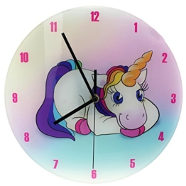 Glas Wanduhr Einhorn Liegend Bunt Fabel Tier Pferd Fantasy - 1