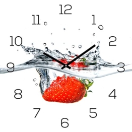 levandeo Wanduhr Glas 30x30cm Uhr Glasbild Erdbeere Rot Wasser Frucht Fruit Küchenuhr Wanddeko - 1